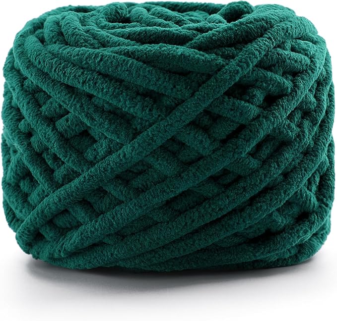Chunky Chenille Yarn for Crocheting, Fluffy Baby Blanket Yarn for Crochet Sweater Shawl Scarf Gloves, Super Soft Amigurumi Plush Yarn 74yards/3.5 Oz (Blackish Green)