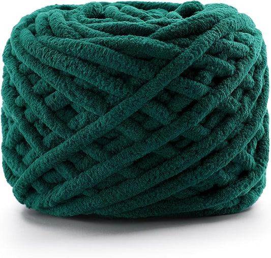 Chunky Chenille Yarn for Crocheting, Fluffy Baby Blanket Yarn for Crochet Sweater Shawl Scarf Gloves, Super Soft Amigurumi Plush Yarn 74yards/3.5 Oz (Blackish Green)