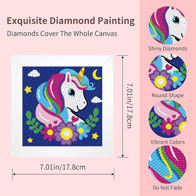 FlyingMage 5D Diamond Art Painting Kits with Wooden Frame, Cute DIY Diamond Art Mosaic Kits for Adults Women Teen, Kawaii Diamond Crafts Arts Full Drill Diamond Dots (Blue Unicorn)