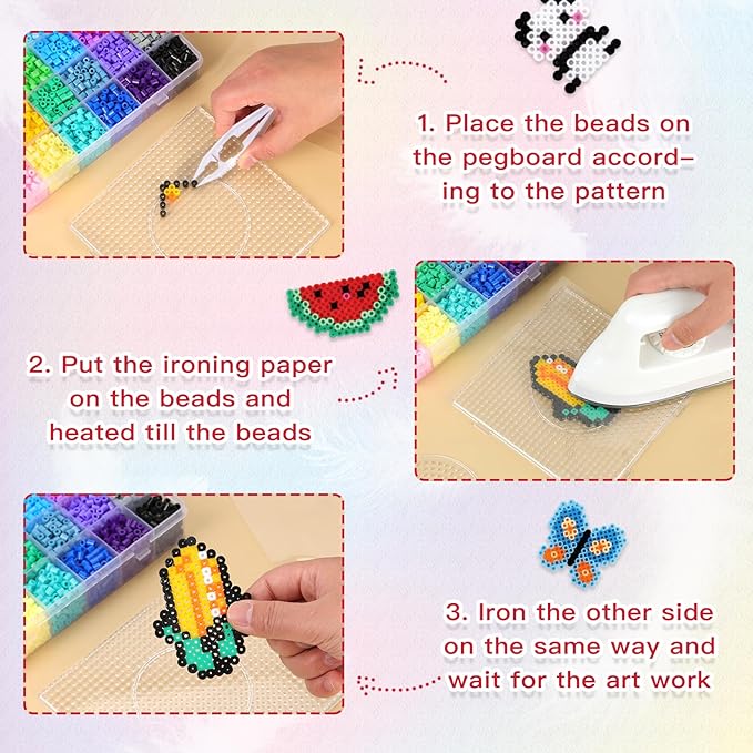 QUEFE Fuse Beads Kit 15000 Pcs 72 Colors 5mm Beads Craft Kit Including Pegboard, Melting Beads, Ironing Paper, Tweezers & Colorful Hooks, Christmas Home School Arts and Crafts Supplies for Girls