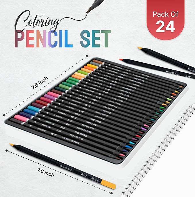 Black Widow Coloring Pencils for Adults – 24 Wax Soft Core Colored Pencils for Adult Coloring Books – Vibrant Color Pencil Set (Scorpion Set)