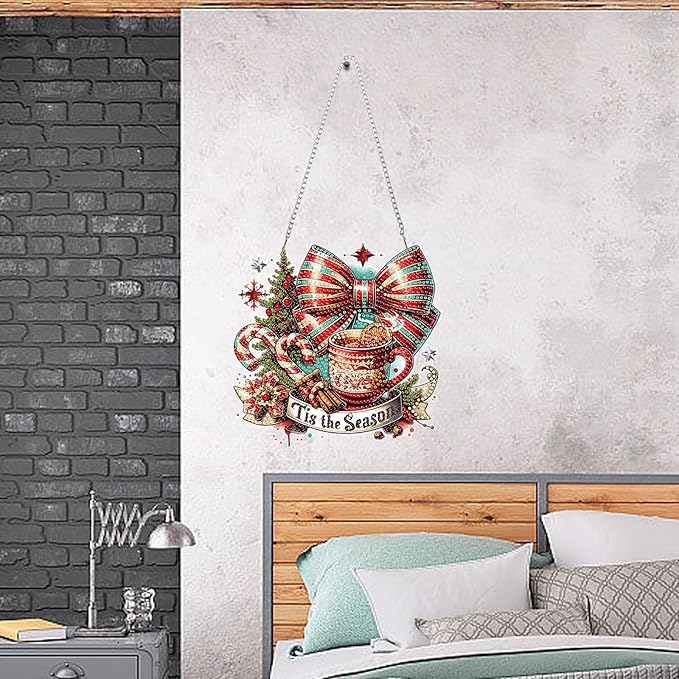 Auremi Christmas Diamond Art Pendant Kits,5D Coffee Diamond Art Diamond Painting Hanging Kits,DIY Special Shaped Diamonds Painting Suncatcher Pendant Kit for Adults for Gift Wall Home Decor
