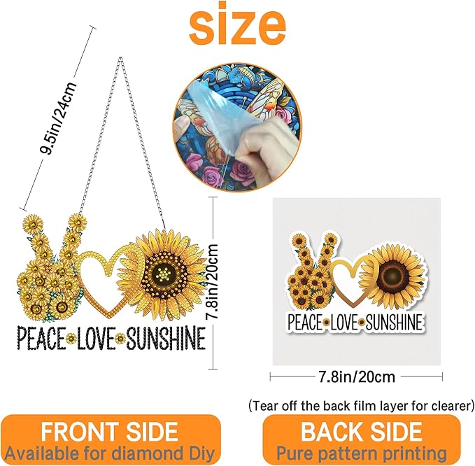 Ginfonr Diamond Painting Kits Hanging Pendant, Sunflower Diamond Art Kits for Adults, Special Shaped Rhinestone Flower Diamond Art, Double Sided Hanging Kits for Garden Wall Window 8 x 8 inch