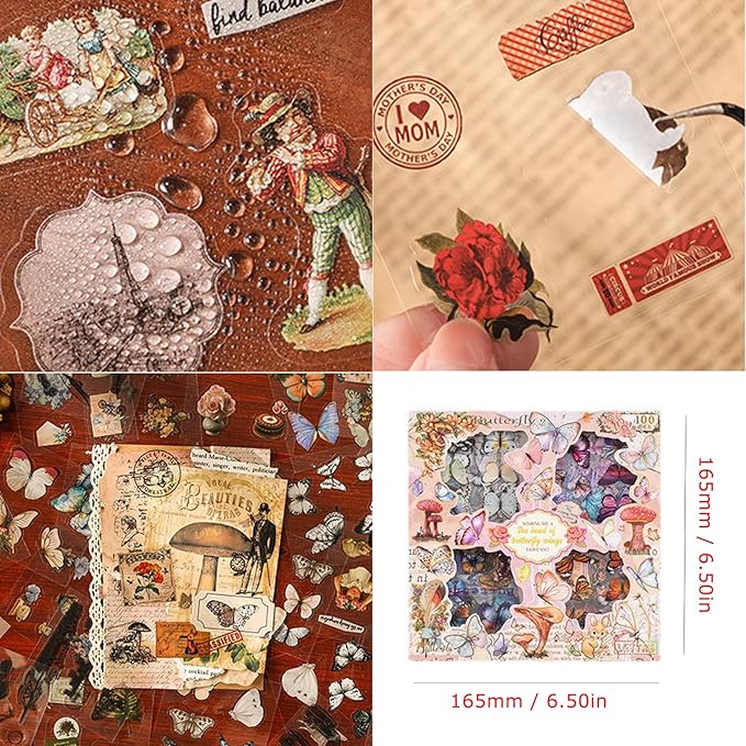560pcs Buterfly Scrapbook Stickers Kit, Vintage Transparent Waterproof Stickers for Scrapbooking, Aesthetic Junk Journal Supplies for DIY Art Crafts, Planners, Notebook, Laptop, Cell Phone, Calendars