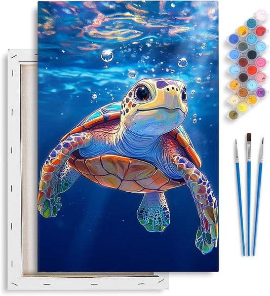 Yezavesu Framed Paint by Numbers Kit for Adults Beginner & Kids Ages 8-12, Sea Turtle Paint by Numbers with Frame, DIY Number Painting for Adults Sea Turtle for Home Wall Decor Gift 8x12 inch