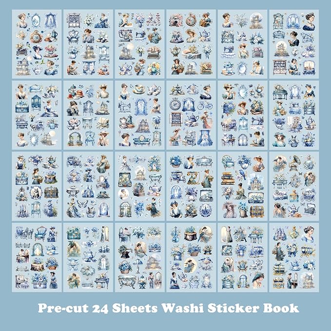 Vintage Scrapbooking Sticker Book, 450+ Pre-Cut Journaling Stickers for Adults Women, Junk Journal Supplies, Aesthetic Washi Stickers for Collage, Card Making, Planner, Lable and Art Paper Crafts