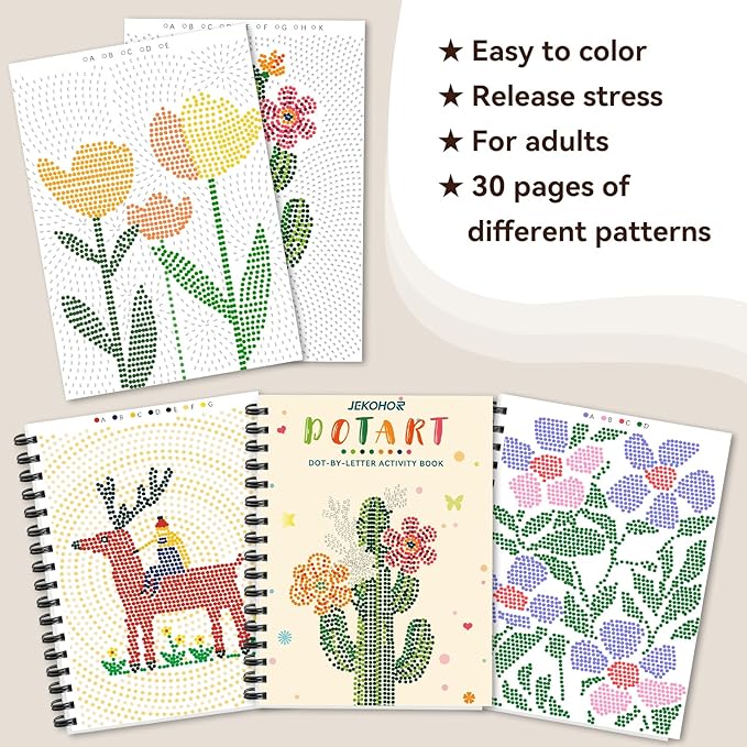 Dot Art for Adults-Coloring Book with 30 Patterns for Relaxation and Stress Relief- Dot-by-Letter-Art Meditations,Adult Coloring Books,Activity Book for Adults,Womens,Teens(Not Including Marker)