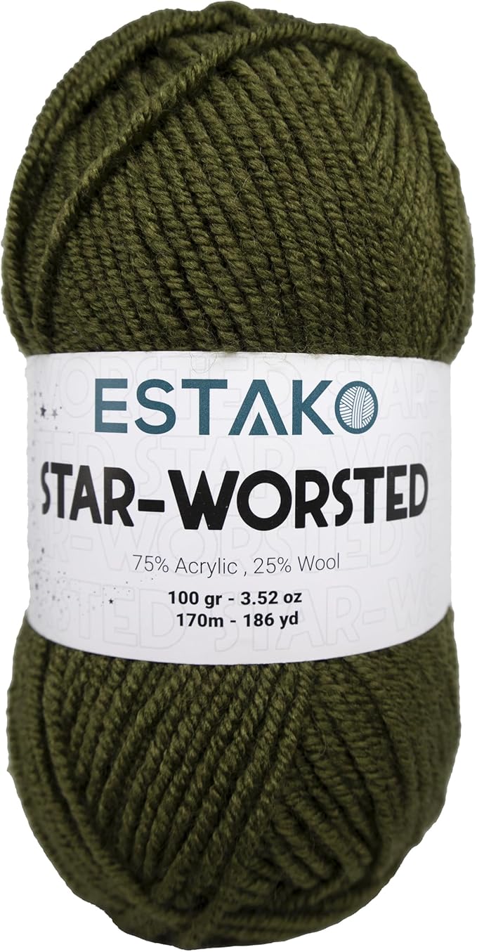 Estako Star-Worsted Yarn - 75% Acrylic 25% Wool - Soft Medium Weight #4-100g (3.52oz) - 170m (186yds) - Crochet & Knitting Yarn (44065 - Khaki)