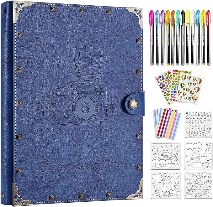 ZEEYUAN DIY Scrapbook Photo Album 60 Pages PU Leather Memory Photo Book 8.5x11 inch, Vintage Family Scrap Book Travelling Journal Scrapbook Scrapbooking Kits Gift for Couples Anniversary Birthday