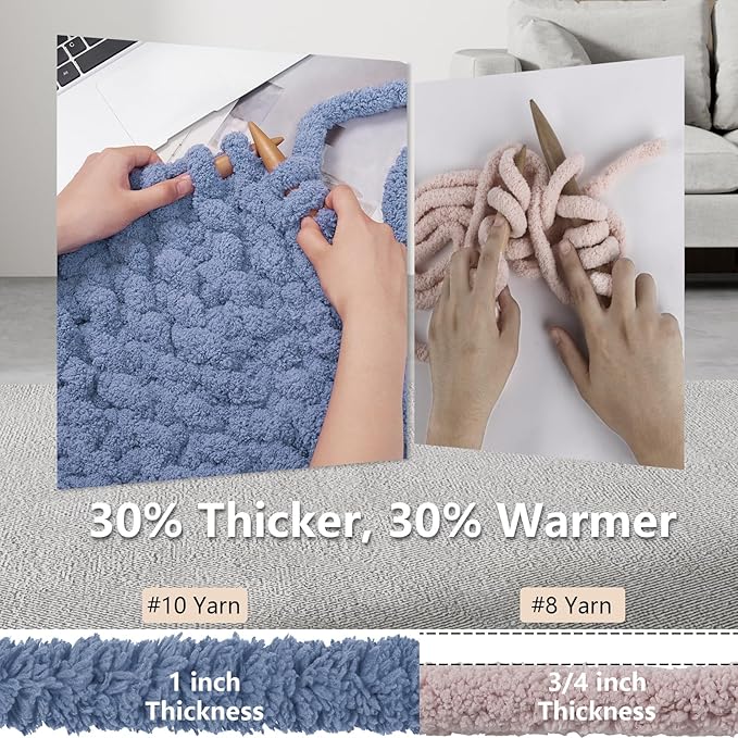 Chunky Yarn for Hand Knitting - #10 Chunky Chenille Yarn, Jumbo Big Thick Chunky Yarns for Crocheting, Super Bulky Chunky Knit Blanket Yarns, 8 Skein (25 yds 8 oz Each Skein), Blue Gray