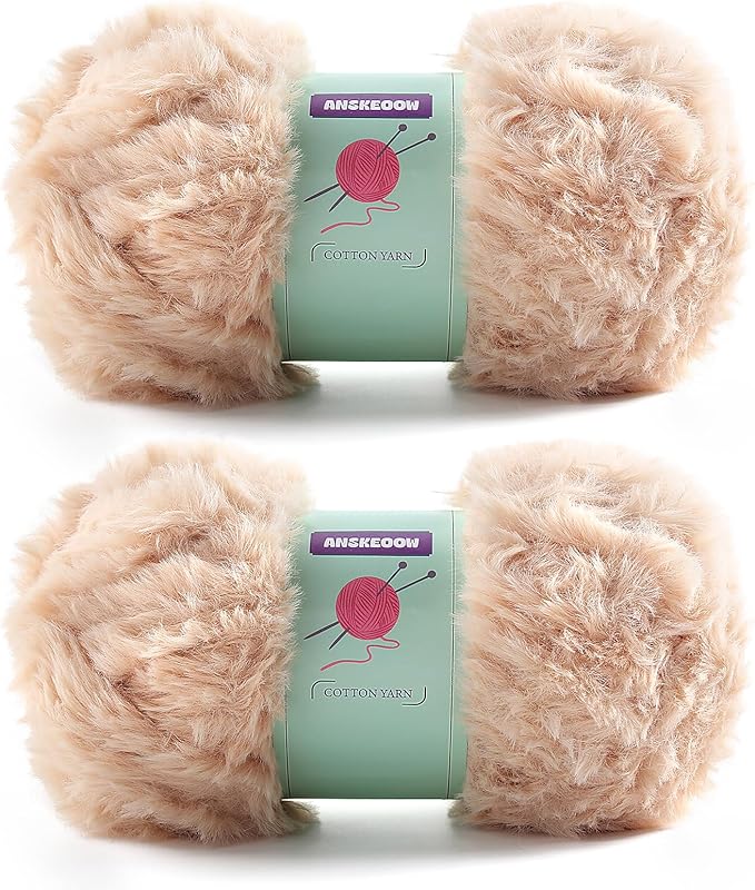 2 Skeins Faux Fur Yarn Soft Fluffy for Crocheting - Chunky Fuzzy Yarn for Crochet Amigurumi, Hat, Shawls, Total Length (71x2) Yards (Apricot Color)