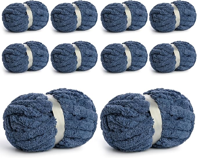 10 Pack Jumbo Chenille Yarn for Crocheting, #10 Super Bulky Baby Soft Yarn for Hand Knitting, 220 yds /70.5 oz Fluffy Chunky Knit Throw Blanket Yarn (Navy Blue)