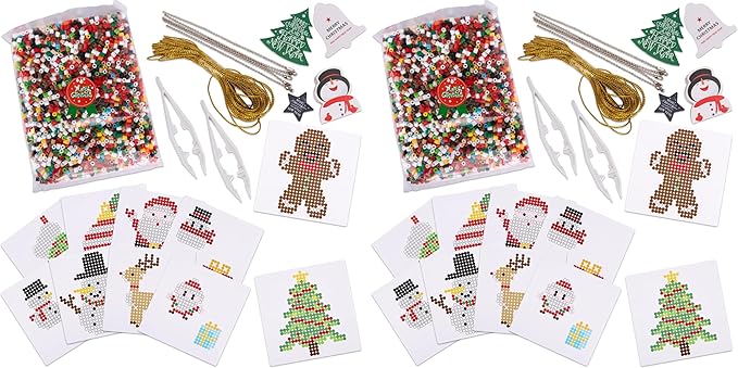 ArtCreativity Christmas Fuse Beads Kit – Fun Christmas Craft for Kids with 3000 Melty Beads, 10 Fuse Bead Patterns, Pegboard, Tweezers, Ironing Paper, Gift Tags & Gold Strings Holiday Set (Pack of 2)