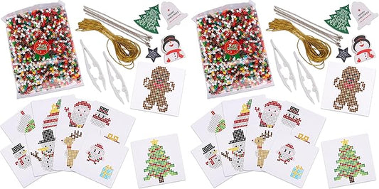 ArtCreativity Christmas Fuse Beads Kit – Fun Christmas Craft for Kids with 3000 Melty Beads, 10 Fuse Bead Patterns, Pegboard, Tweezers, Ironing Paper, Gift Tags & Gold Strings Holiday Set (Pack of 2)