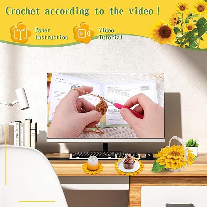 Yizzvb Crochet Kit for Beginners, 5 Pcs Coasters Plant Pot Crochet Start Kit for Adults, Complete Knitting Crochet Supplies with Step-by-Step Instruction, Crochet Hooks, Yarn for DIY Craft Supplies
