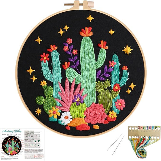 Louise Maelys Cactus Embroidery Kits for Beginners, DIY Cross Stitch Starter Craft Kits for Adults Including Embroidery Cloth with Pattern, Hoop, Needles Instruction and Threads