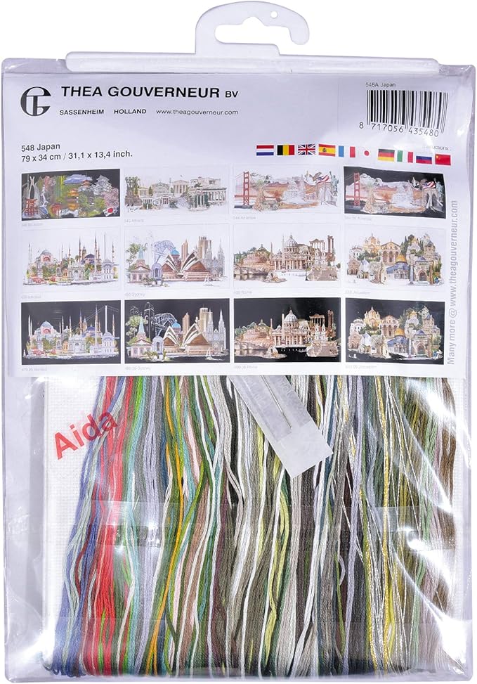 Thea Gouverneur - Counted Cross Stitch Kit - Japan - Aida - 18 Count - Embroidery Kit for Adults - DMC Embroidery Threads and Other Cross Stitch Supplies Included - 548A