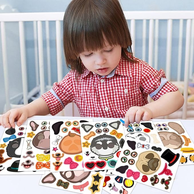 24 sheets dogs make a face stickers make you own dogs stickers animal sticker for kids, birthday gift party favors supplies teacher art craft, games school activity reward