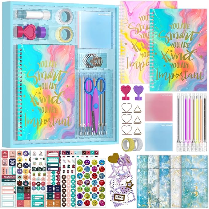2-pack diy journal kit for girls ages 8-14,diy journal set stationary birthday gifts ideas for girls,art crafts for tween kid scrapbook & diary supplies set