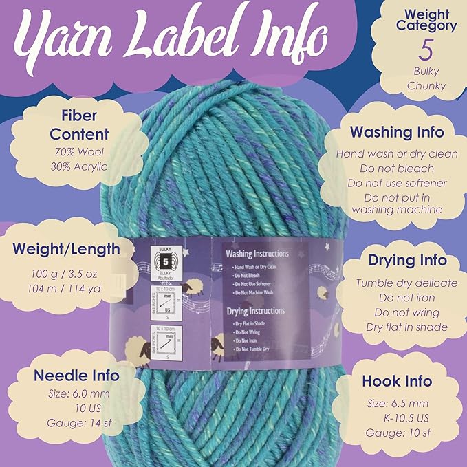 JubileeYarn Chunky Melody Yarn - 100g/Skein Bulky Wool Blend - Limeade Heather - 2 Skeins