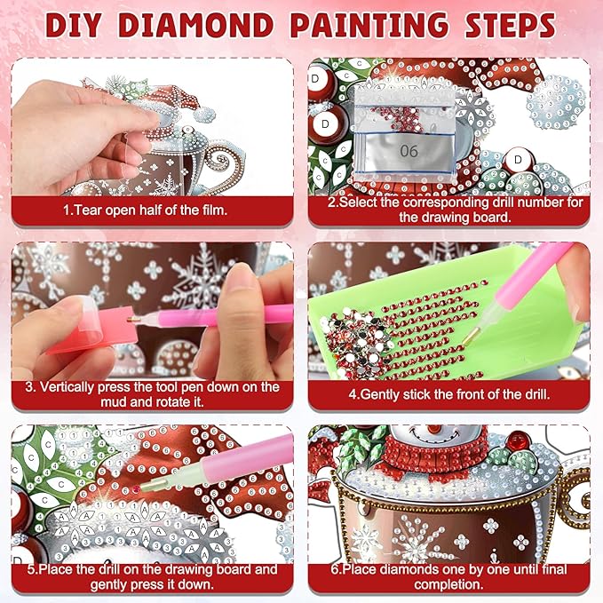 DOMROM Snowman Diamond Art Hanging Kits for Adult Beginner, Christmas Special Shaped Crystal Diamond Painting Snowman Pendant, DIY Diamond Art Suncatchers for Home Garden Wall Decor Gift