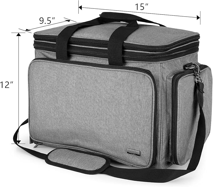 LUXJA Knitting Bag, Yarn Bag with Cover and Shoulder Strap, Yarn Tote Bag for Carrying Projects, Knitting Needles (up to 14”), Circular Needles, Crochet Hooks and Other Accessories, Gray