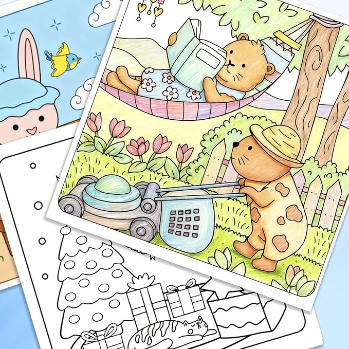 yqwuco coloring book set for adults,3 pack easy and simple designs coloring set,stress relief gifts with 36 colors markers &12 pcs glitter markers &12 pcs colored pencils for adults relaxation
