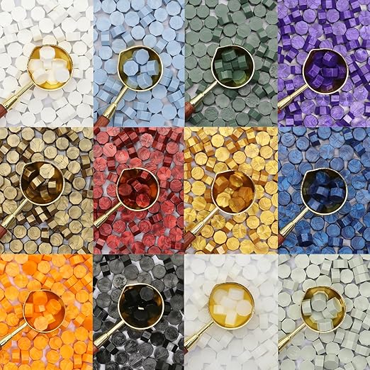 Wax Seal Beads Kit - 300pcs Dusty Blue Sealing Wax Beads with Wood Melting Warmer, Spoon & 10 Mini Candles for Stamp Seals, Wedding Invitation, Envelope, Cards, Gift Wrapping Decorations