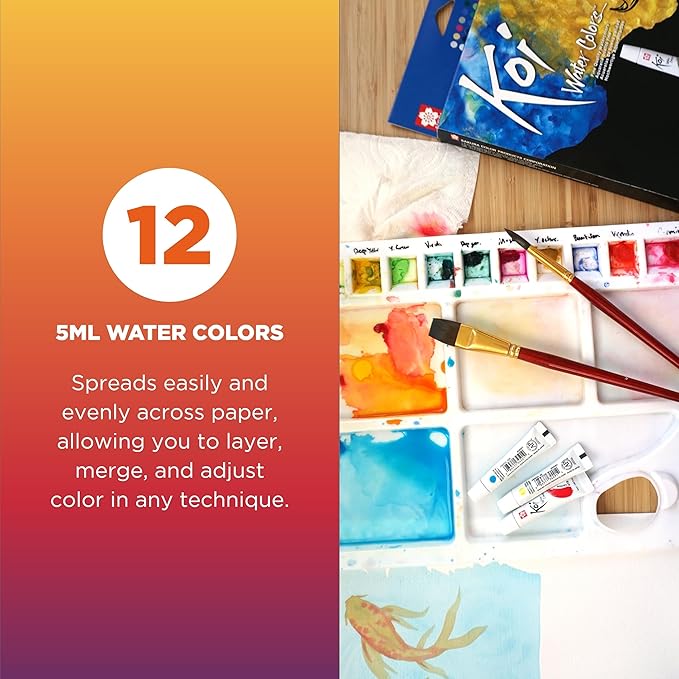 SAKURA Koi Water Color Paint, 5ml Tubes, 12 Colors XMW5L-12SET