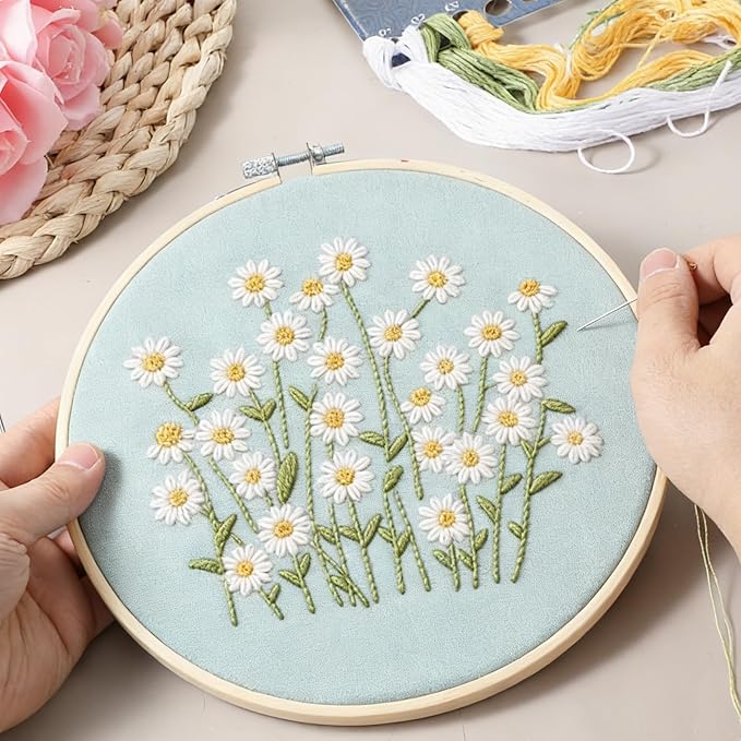 Zelphvt Embroidery Kits for Beginners Daisy Flower Beginner Cross Stitch Kits Embroidery Kit Flowers DIY Needlepoint with Floral Pattern Including Hoop Threads and Instruction