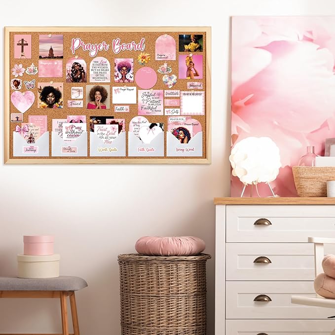 Black Women Prayer Board Supplies - Vemfare 162 Pcs Prayer Board Kit with Pins Envelope Bible Verse Quotes Cards, Pink Scrapbook Stickers, Bible Study Supplies for Women (Not Cork Board)