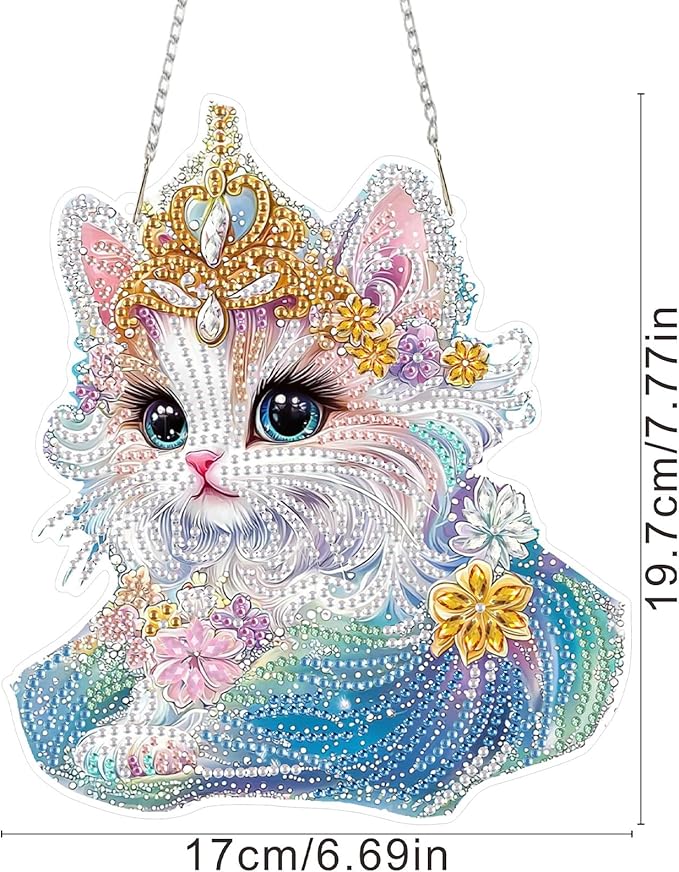 SENQAO Cat Diamond Painting Pendant Kits for Adult, 5D Diamond Art Diamond Painting Hanging Kits, DIY Diamonds Painting Suncatcher Pendant Kit for Adults for Gift Wall Home Decor