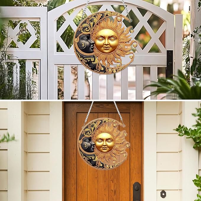 MXJSUA Sun and Moon Diamond Art Hanging Kits for Adults Beginners, Crystal Diamond Suncatchers, Special Shape Diamond Painting Pendant Window Ornament Gifts for Home Garden Door Wall Decor