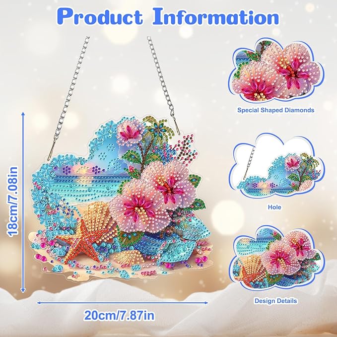 AIRDEA Hanging Diamond Painting Kits Heart,Special Shaped Diamond Art Kits for Beginner Beach and Flowers Gem Art Pendant Decor,7.87x7.08in