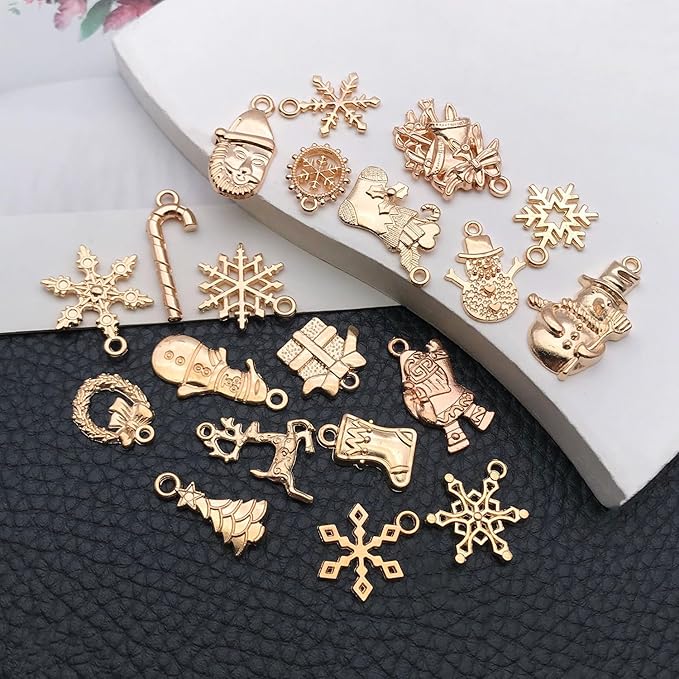 WOCRAFT 60pcs KC Gold Christmas Bracelet Charms for Jewelry Making Sets DIY Necklace Bracelet Keychain Crafting Charms Kit Craft Supplies (SN828)