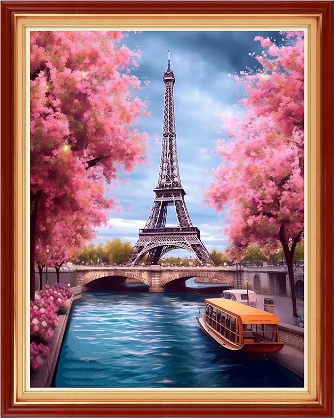 dimxvean cross stitch kits for adults - eiffel tower scenery 16x20 inch