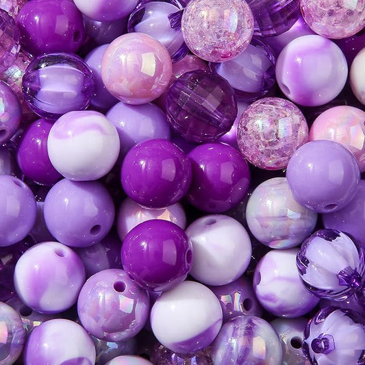 16mm Acrylic Bead 100pcs Purple Focal Spacer Bead Chunk Bubblegum Beads for DIY Crafting Necklace Bracelet Jewelry Making Keychain (Purple)