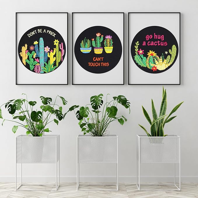 Louise Maelys Funny Cactus Embroidery Kits for Beginners,Cross Stitch Kit for Adults,Starters DIY Needlepoint Including Plant Pattern,Hoop,Instruction and Threads