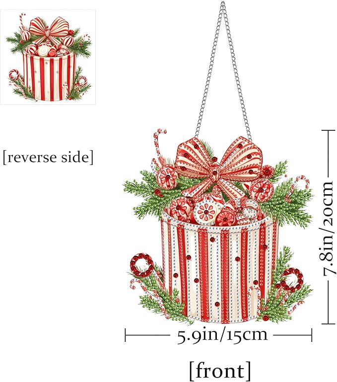 Pavemlo Hanging Diamond Art Kits for Adults Christmas – 8x8 Inch Double-Sided Acrylic Board DIY Crystal Diamond Suncatcher Pendant, Sparkling Home Wall or Window Decoration Handmade Gift