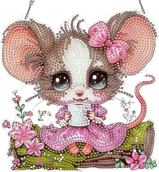 MXJSUA Cute Mouse Diamond Art Hanging Kits for Adults Beginners, DIY Acrylic Special Shaped Crystal Diamond Gem Drills Pendant Art Painting Ornament for Home Wall Decor Gift