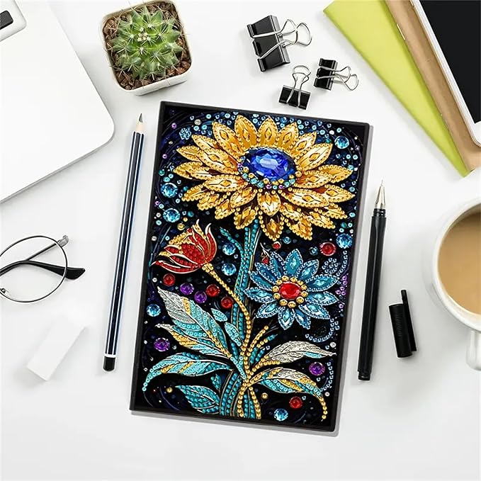 Sunflower Diamonds Painting Notebook for Adults, A5 Diamond Art Journal and DIY Sketchbook, Diamond Art Kit Supplies,Gift for Beginners, Craft Lovers, Artists. (Sunflower)