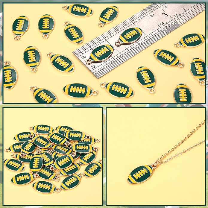 NVENF 30PCS Football Charms for Jewelry Making, Enamel Football Charms for Bracelet Necklace Earrings Making, Red Black White Blue Purple Orange Game Day Football Charm Bulk