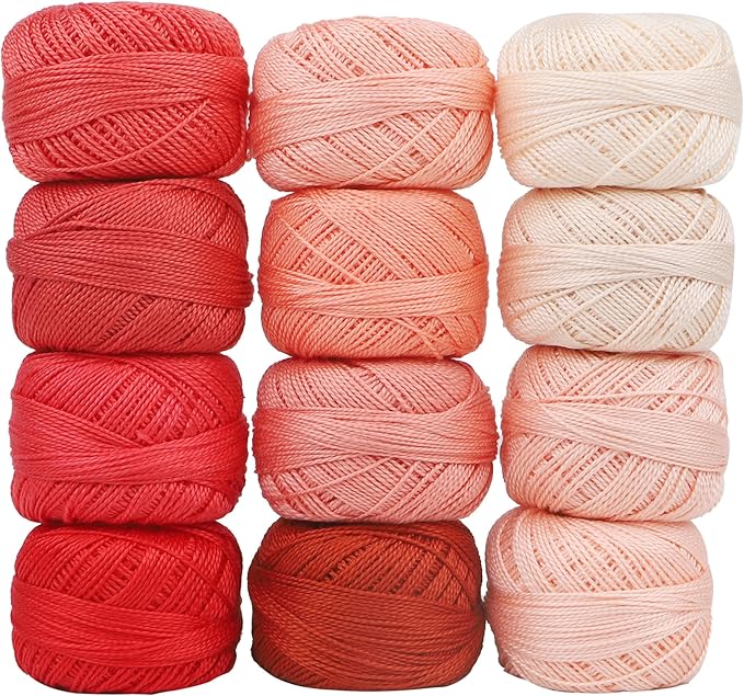 Size 8 Double Mercerized Egyptian Long Staple Cotton Pearl Thread 12 Gradient Colors per Box 5 Grams Ball Rainbow Color Embroidery Thread for Crochet Cross Stitch Hand Embroidery (12A)