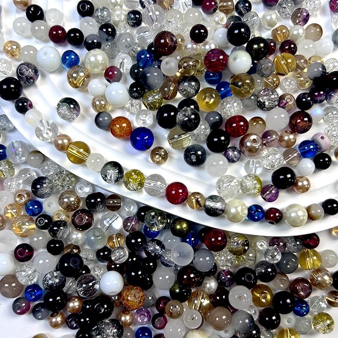 450pcs Glass Beads for Jewelry Making, 6/8mm Assorted Crystal Loose Beads, Brown Series Round Spacer Bead Kit for Bracelet Necklace DIY Craft