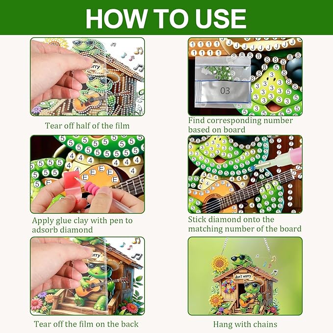 CEOVR Turtle Hanging Diamond Art for Adults, Inspirational Diamond Painting Pendant DIY Gem Art Wall Hanging Ornament, Acrylic Home Garden Decor with Chain, Box Kit 7.8×7.49inch