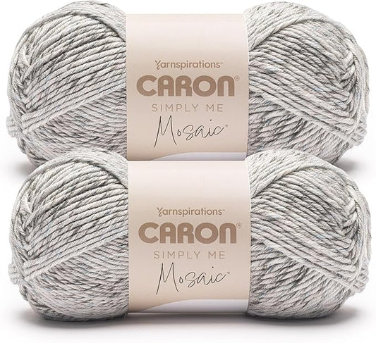 Caron Simply Me Mosaic Overcast Yarn - 2 Pack of 140g/5oz - 62% Acrylic, 20% Nylon, 18% Wool - #5 Bulky - 173 Yards - Knitting/Crochet