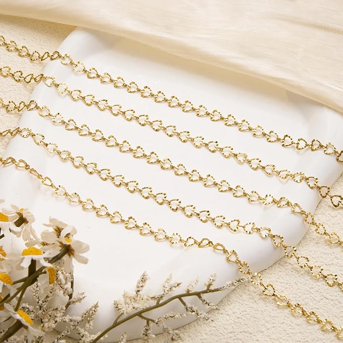 YOUBEIYEE 5 Meters Gold Plated Hollow Heart Chain for Jewelry Making Stainless Steel Link Chains Bulk on Spool
