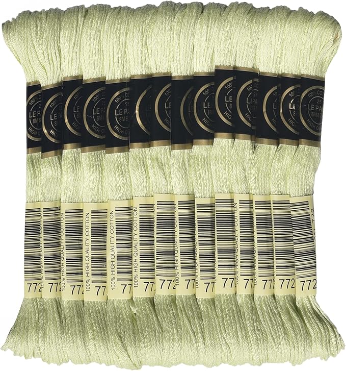 LE PAON Embroidery Floss, 14-Pack Six Strands 100% Long Staple Cotton Embroidery Thread, 8.7-Yard，Color Number：772,Light Pine Yellow Green