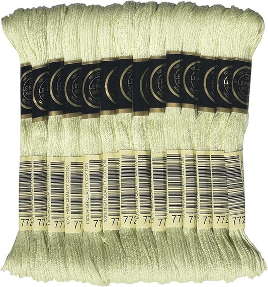LE PAON Embroidery Floss, 14-Pack Six Strands 100% Long Staple Cotton Embroidery Thread, 8.7-Yard，Color Number：772,Light Pine Yellow Green