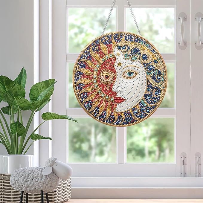 SKRYUIE Moon Hanging Diamond Art Kits for Adults Pendant Suncatcher, Special Shaped Crystal DIY Pearl Diamond Painting Kit, Gift for Mother Spring Summer Window Wreath Decor 7.88 x 7.88 Inch D8